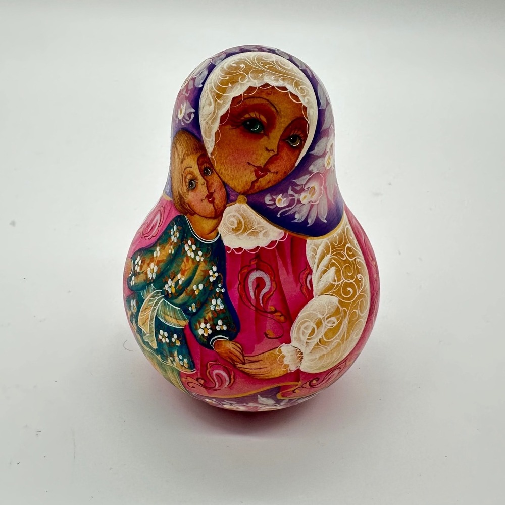 Vintage Russian Doll Nevalyashka Musical Roly Poly Doll Mother and Child signed